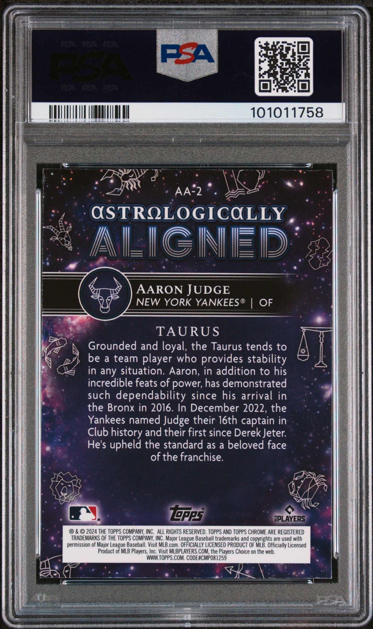 Graded 2024 Topps Chrome Cosmic Aaron Judge #2 Astrologically Aligned Baseball Card PSA 10 Gem Mint
