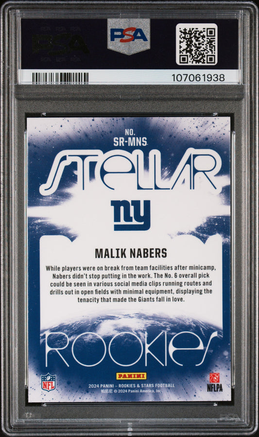 Graded 2024 Panini Rookies & Stars Malik Nabers #SRMNS Stellar Rookies Red Plaid Rookie RC Football Card PSA 10 Gem Mint
