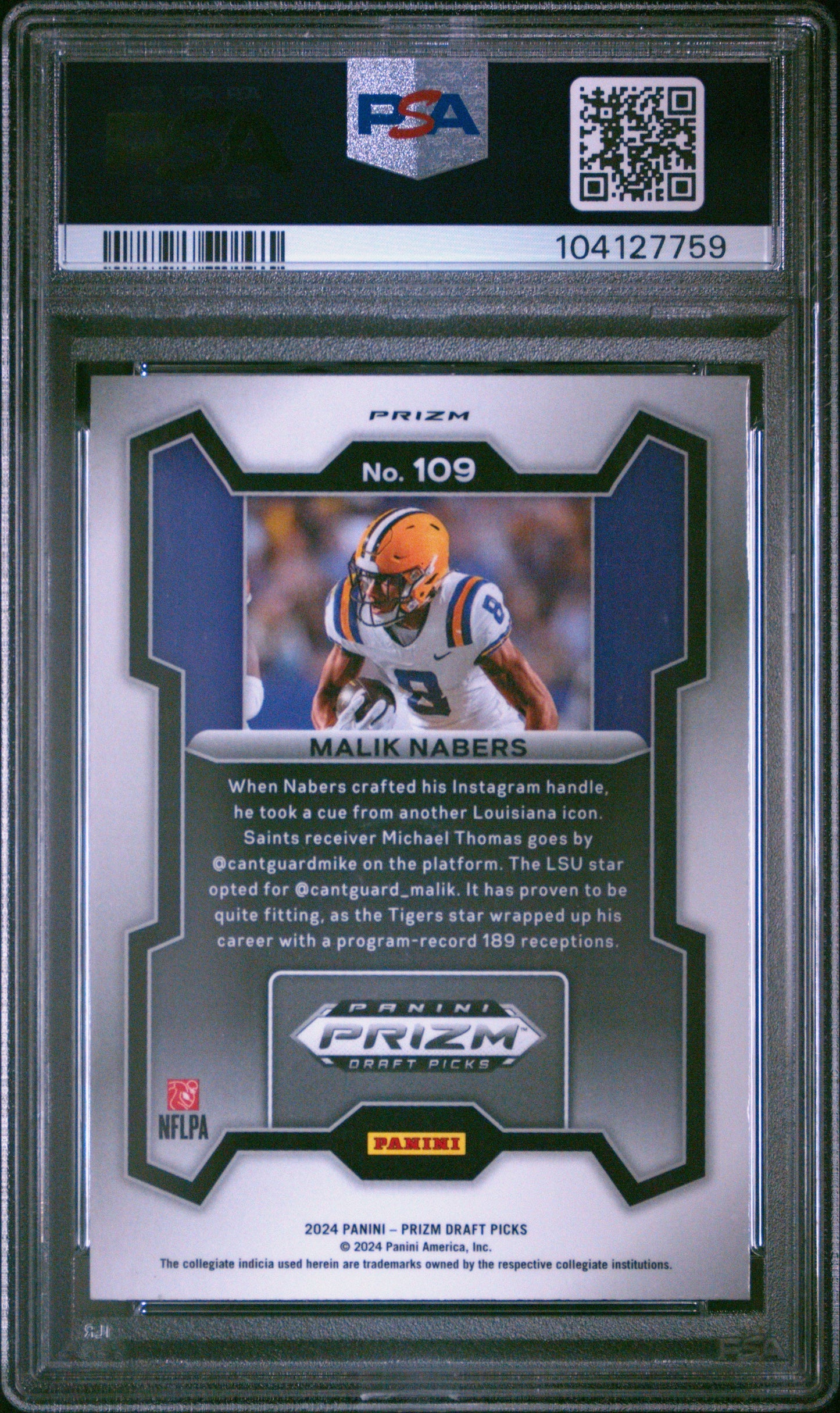 Graded 2024 Panini Prizm Draft Picks Malik Nabers #109 Ruby Wave Rookie RC Football Card PSA 10 Gem Mint