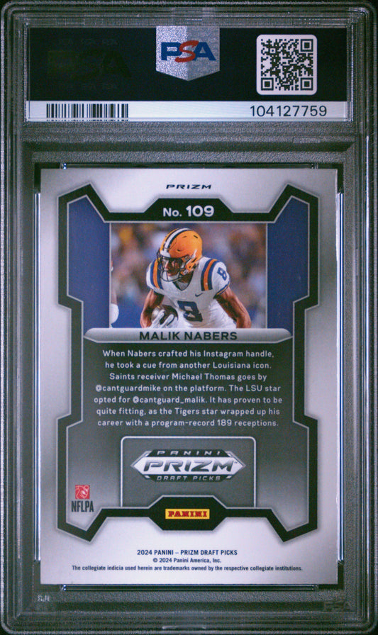 Graded 2024 Panini Prizm Draft Picks Malik Nabers #109 Ruby Wave Rookie RC Football Card PSA 10 Gem Mint