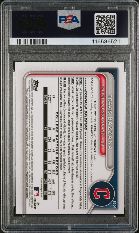 Graded 2024 Topps Bowman Draft Travis Bazzana #BDC1 Chrome Rookie RC Baseball Card PSA 9 Mint