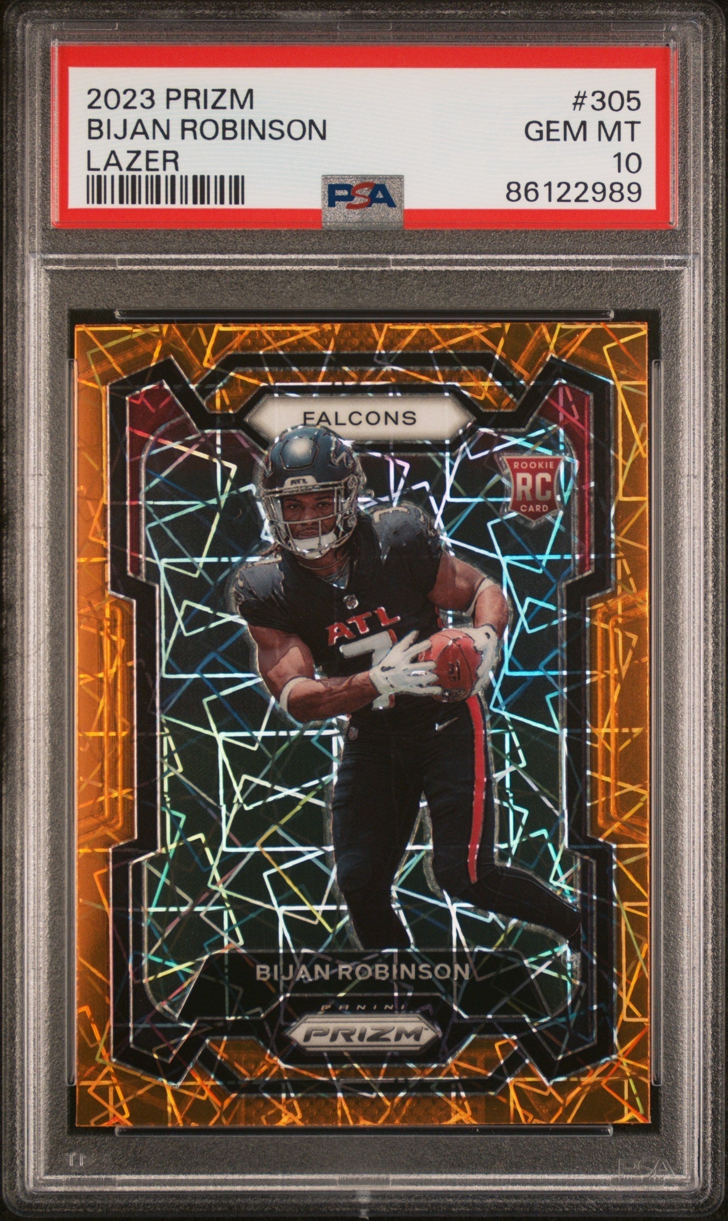Graded 2023 Panini Prizm Bijan Robinson #305 Lazer Rookie RC Football Card PSA 10 Gem Mint