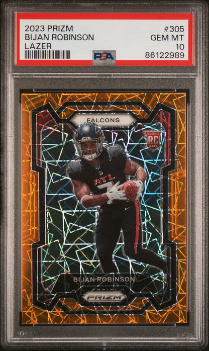Graded 2023 Panini Prizm Bijan Robinson #305 Lazer Rookie RC Football Card PSA 10 Gem Mint