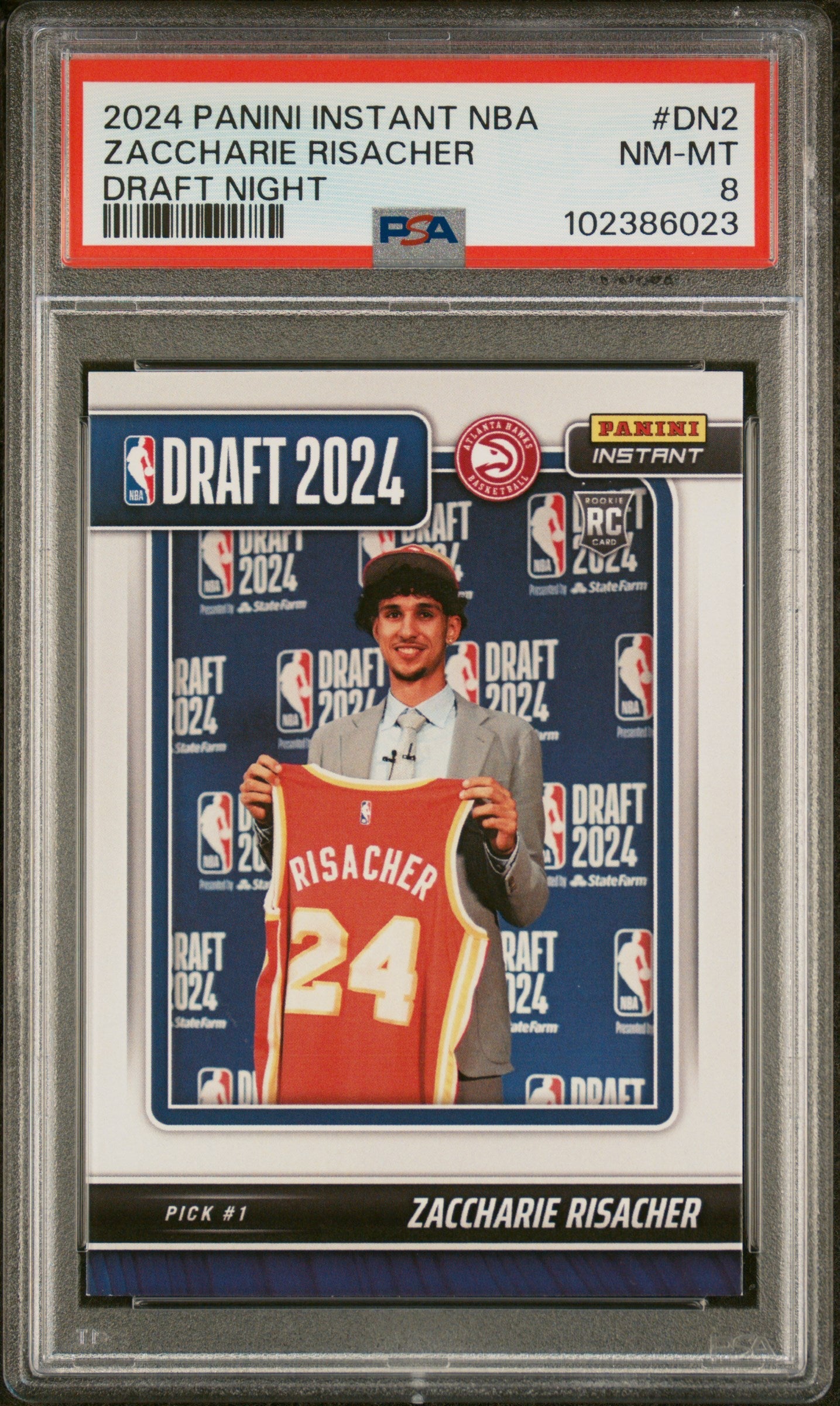 Graded 2024 Panini Instant NBA Zaccharie Risacher #DN2 Draft Night Rookie RC Basketball Card PSA 8 Near Mint