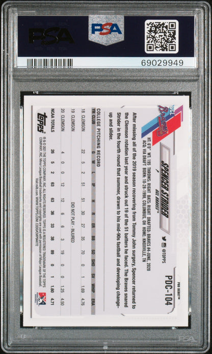 Graded 2021 Topps Pro Debut Spencer Strider #PDC104 Chrome Rookie RC Baseball Card PSA 10 Gem Mint