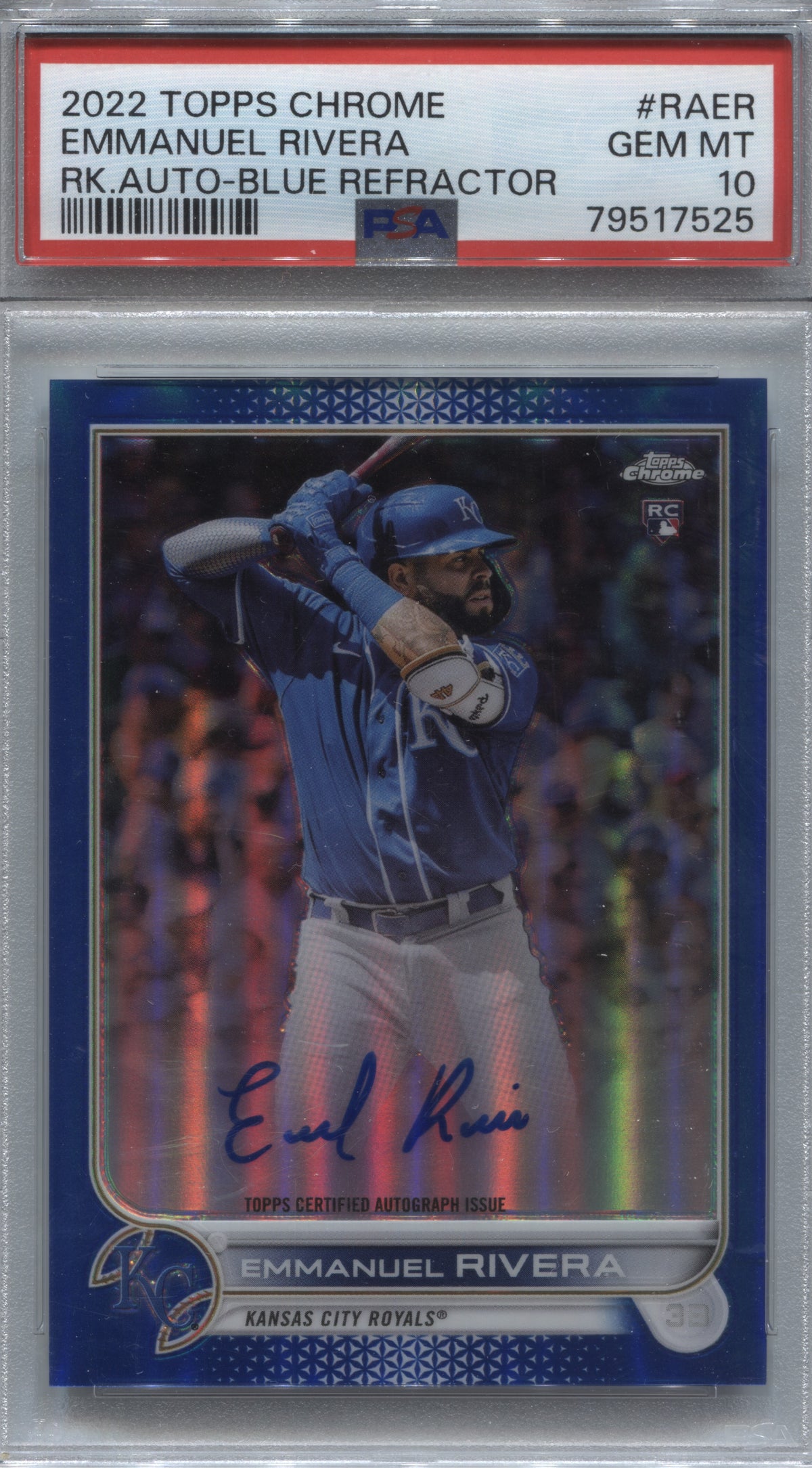 2022 Topps Chrome Emmanuel Rivera Blue Refractor RC Auto /150 PSA 10