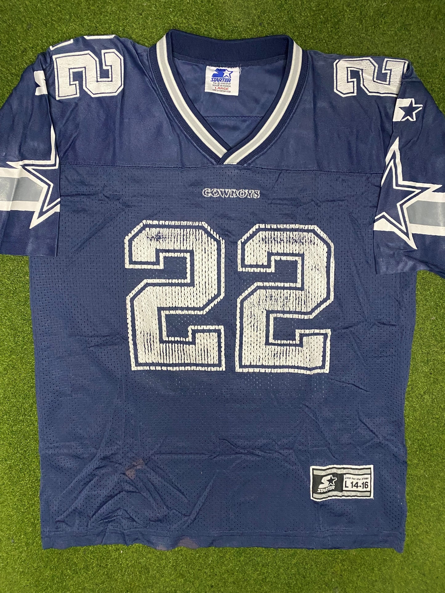 90s Dallas Cowboys - Emmitt Smith #22 - Starter - Vintage NFL Jersey (Youth Large) Gametime Vintage