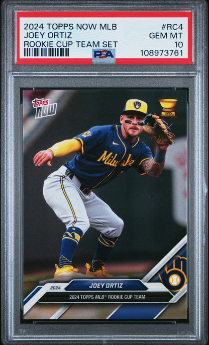 Graded 2024 Topps Now Joey Ortiz #RC4 Rookie Cup Team Set Baseball Card PSA 10 Gem Mint