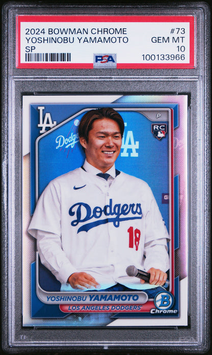 Graded 2024 Topps Bowman Chrome Yoshinobu Yamamoto #73SP Rookie RC Baseball Card PSA 10 Gem Mint