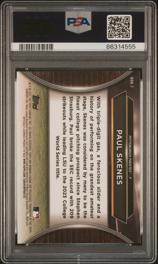 Graded 2023 Topps Bowman Draft Paul Skenes #BDN7 Draft Night Rookie RC Baseball Card PSA 10 Gem Mint
