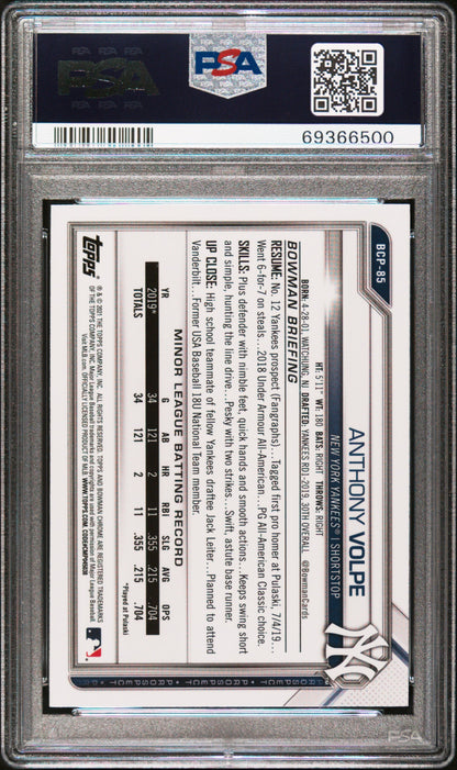 Graded 2021 Topps Bowman Sapphire Edition Anthony Volpe #BCP85 Chrome Prospects Rookie RC Baseball Card PSA 10 Gem Mint