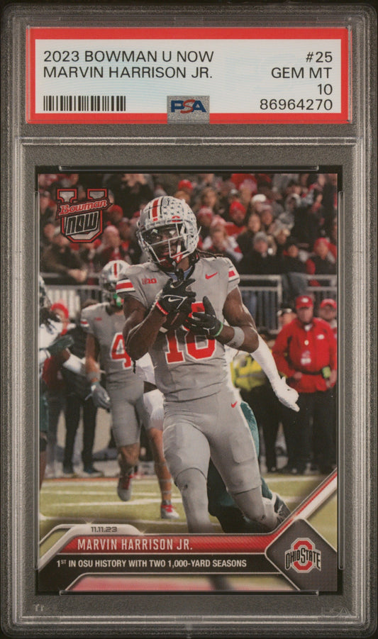 Graded 2023 Topps Bowman U Now Marvin Harrison Jr #25 Rookie RC Football Card PSA 10 Gem Mint