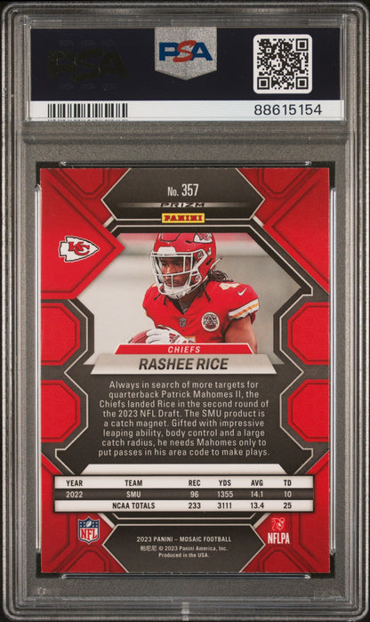 Graded 2023 Panini Mosaic Rashee Rice #357 Camo Red Rookie RC Football Card PSA 10 Gem Mint