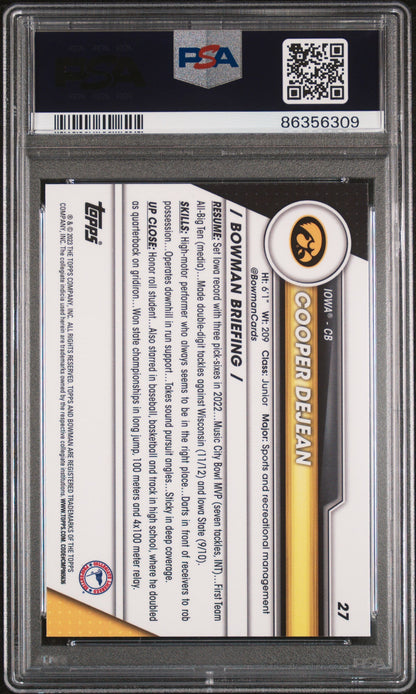 Graded 2023 Topps Bowman U Chrome Cooper DeJean #27 Xfractor Rookie RC Football Card PSA 10 Gem Mint