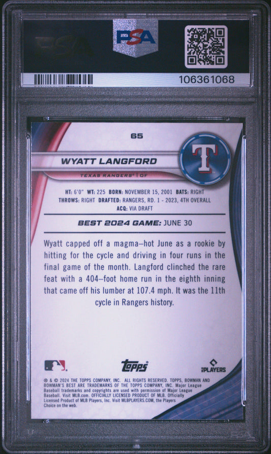 Graded 2024 Topps Bowmans Best Wyatt Langford #65 Rookie RC Baseball Card PSA 10 Gem Mint
