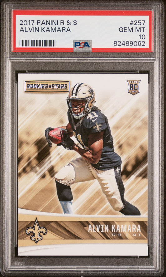 Graded 2017 Panini Rookies & Stars Alvin Kamara #257 Rookie RC Football Card PSA 10 Gem Mint