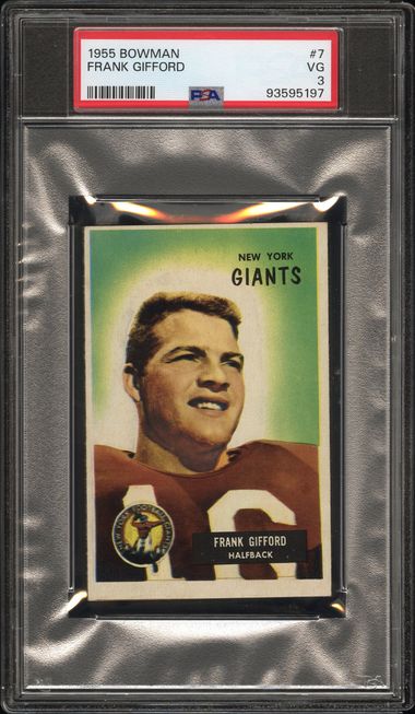 Graded 1955 Bowman Frank Gifford #7 Football Card PSA 3 Very Good