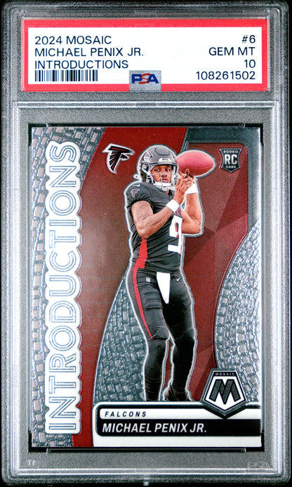 Graded 2024 Panini Mosaic Michael Penix Jr #6 Introductions Rookie RC Football Card PSA 10 Gem Mint
