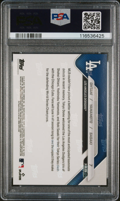 Graded 2025 Topps Now Shohei Ohtani/Yoshinobu Yamamoto/Roki Sasaki #7 Baseball Card PSA 8 Near Mint