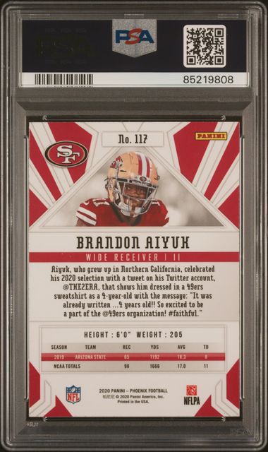 Graded 2020 Panini Phoenix Brandon Aiyuk #117 Fire Burst Rookie RC Football Card PSA 10 Gem Mint
