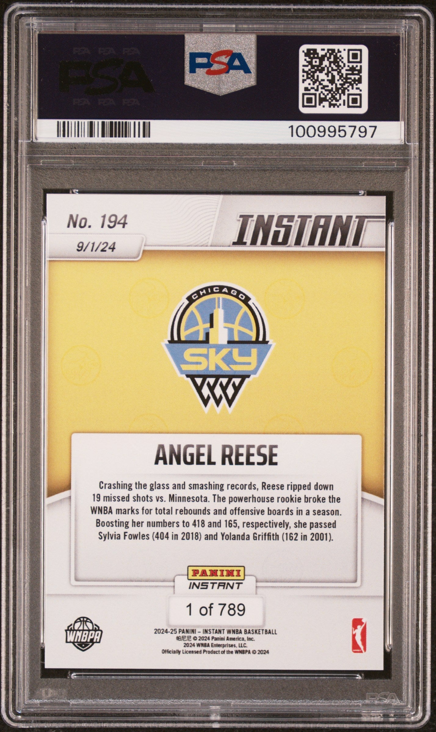 Graded 2024 Panini Instant WNBA Angel Reese #194 Rookie RC Basketball Card PSA 9 Mint