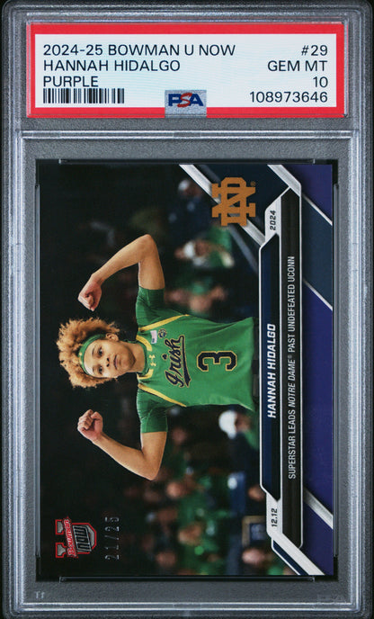 Graded 2024 Topps Bowman U Now Hannah Hidalgo #29 Purple /25 Rookie RC Basketball Card PSA 10 Gem Mint