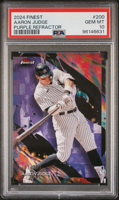 Graded 2024 Topps Finest Aaron Judge #200 Purple Refractor #/200 Baseball Card PSA 10 Gem Mint