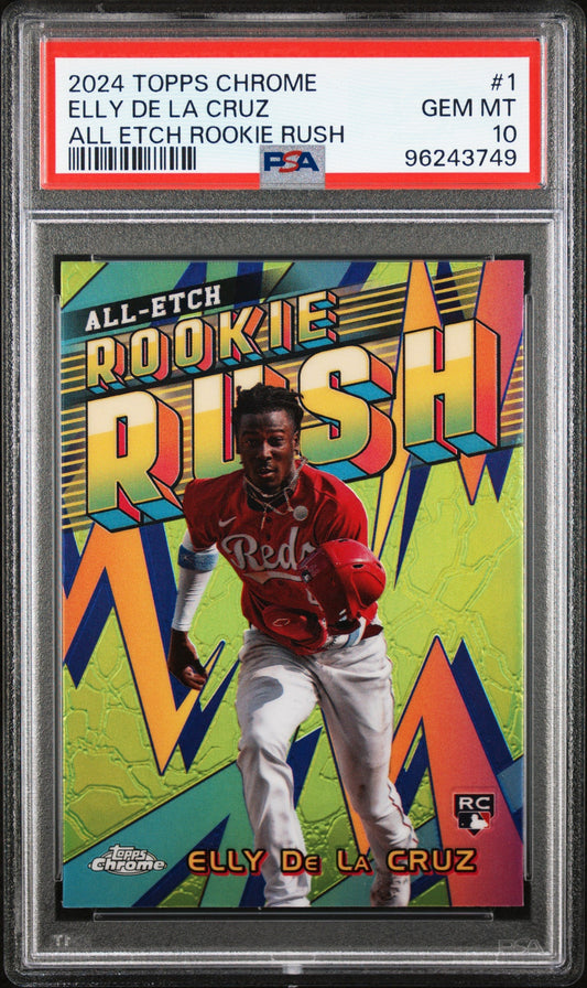 Graded 2024 Topps Chrome Elly De La Cruz #1 All Etch Rookie Rush Rookie RC Baseball Card PSA 10 Gem Mint