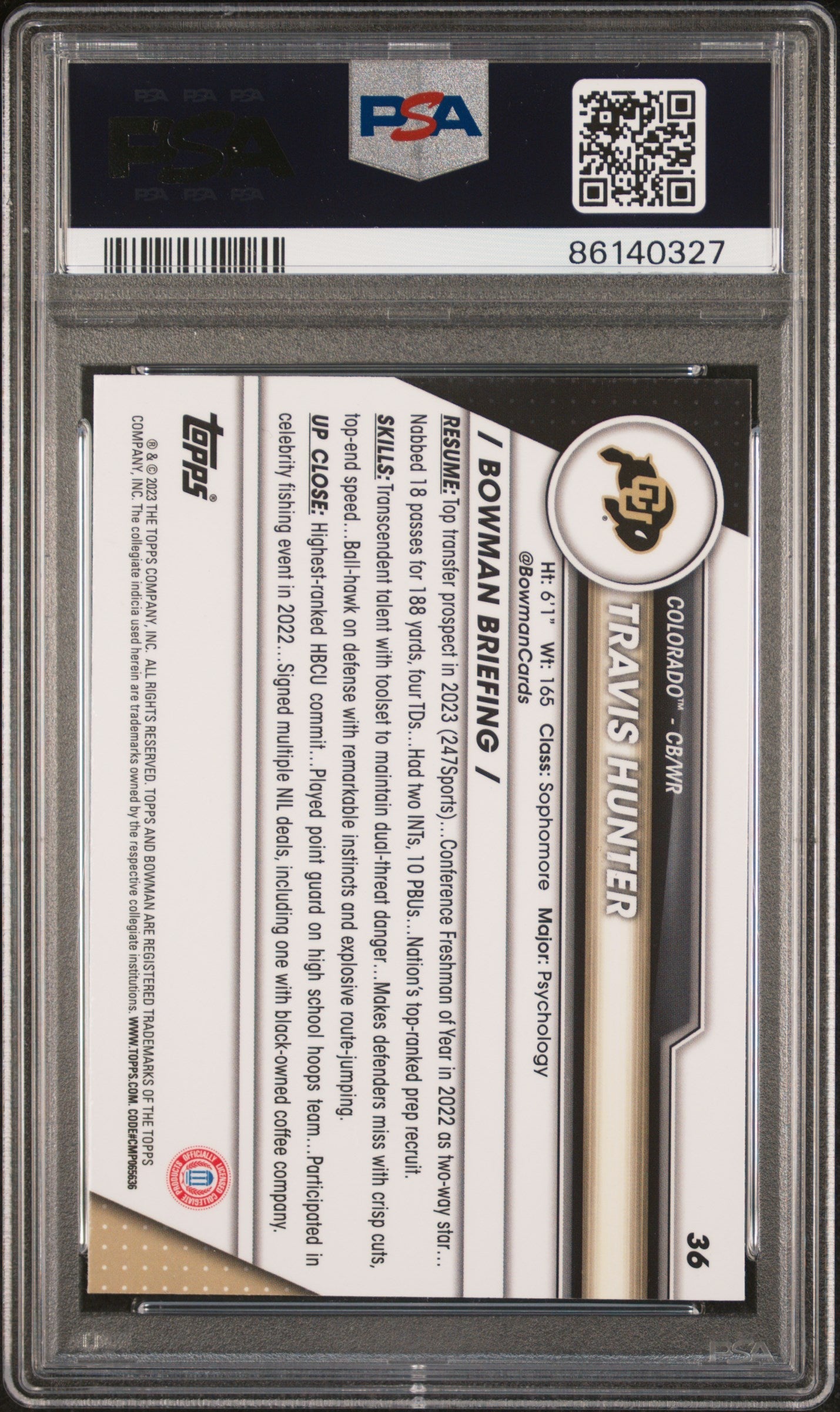 Graded 2023 Topps Bowman U Chrome Travis Hunter #36 Rookie RC Football Card PSA 10 Gem Mint