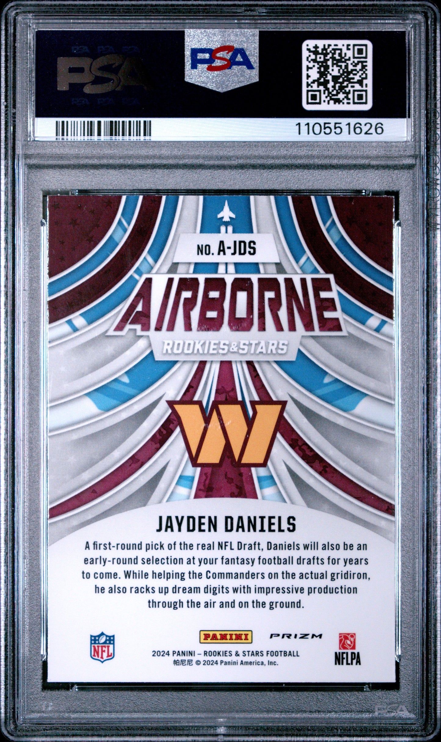 Graded 2024 Panini Rookies & Stars Jayden Daniels #AJDS Airborne Red Plaid Rookie RC Football Card PSA 10 Gem Mint