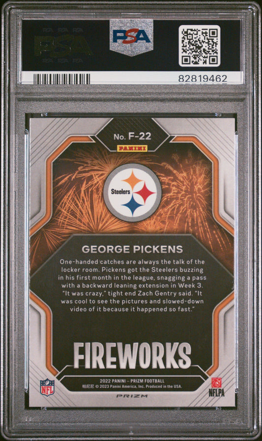 Graded 2022 Panini Prizm George Pickens #F22 Fireworks No Huddle Rookie RC Football Card PSA 10 Gem Mint