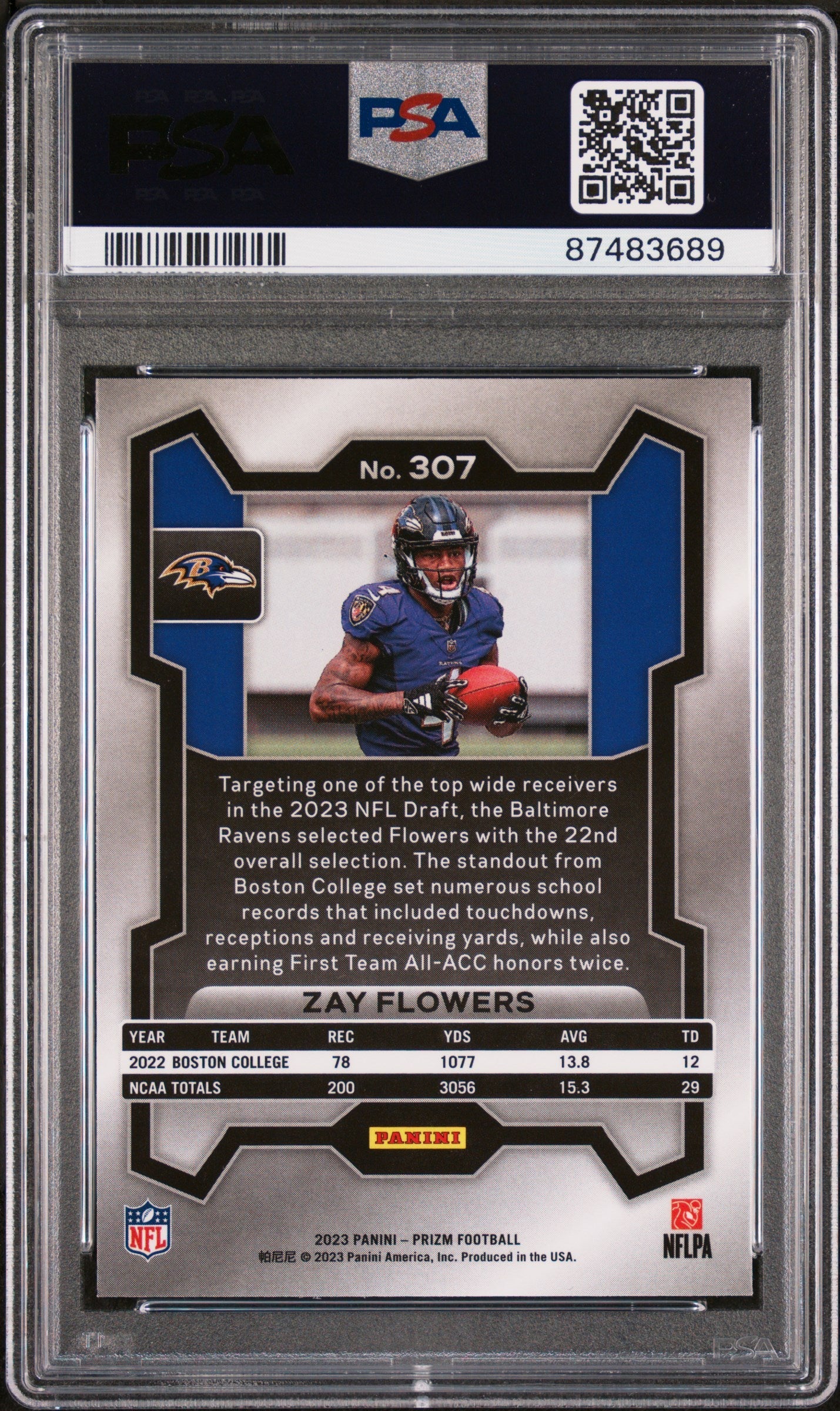 Graded 2023 Panini Prizm Zay Flowers #307 Rookie RC Football Card PSA 10 Gem Mint