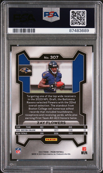 Graded 2023 Panini Prizm Zay Flowers #307 Rookie RC Football Card PSA 10 Gem Mint