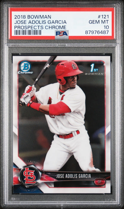Graded 2018 Topps Bowman Adolis Garcia #121 Prospects Chrome Rookie RC Baseball Card PSA 10 Gem Mint