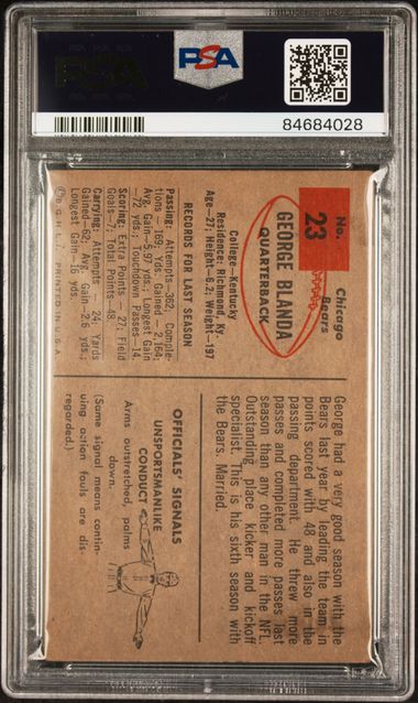 Graded 1954 Bowman George Blanda #23 Rookie RC Football Card PSA 3 Very Good