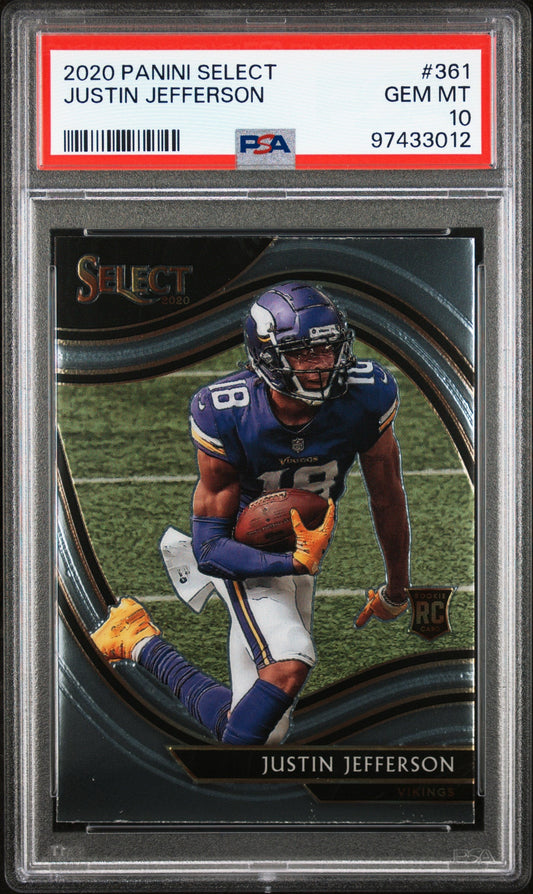 Graded 2020 Panini Select Justin Jefferson #361 Rookie RC Football Card PSA 10 Gem Mint