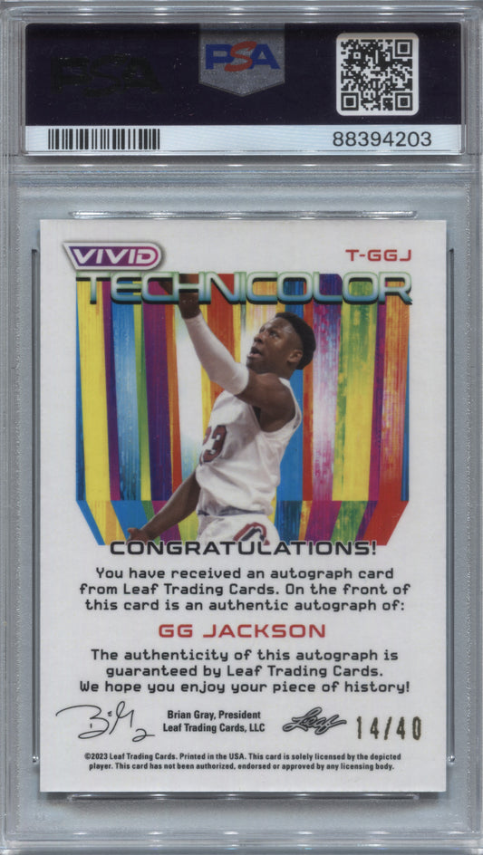 2022 Leaf Vivid GG Jackson Technicolor Gray Auto /40 #T-GGJ PSA 10
