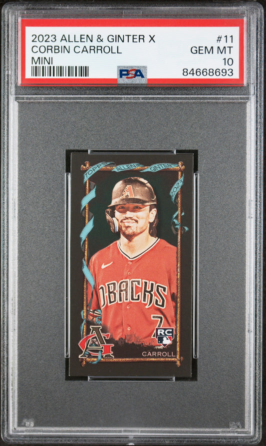 Graded 2023 Topps Allen & Ginter Corbin Carroll #11 Mini Rookie RC Baseball Card PSA 10 Gem Mint