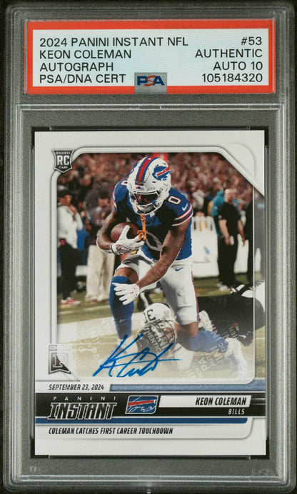 Graded 2024 Panini Instant NFL Keon Coleman #53 Autograph /99 Rookie RC Football Card PSA 10 Auto Grade Gem Mint