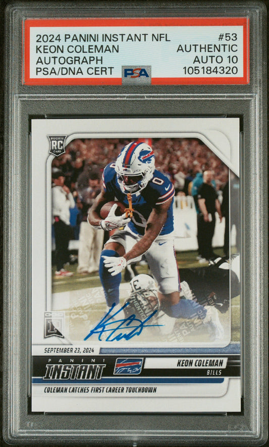 Graded 2024 Panini Instant NFL Keon Coleman #53 Autograph /99 Rookie RC Football Card PSA 10 Auto Grade Gem Mint