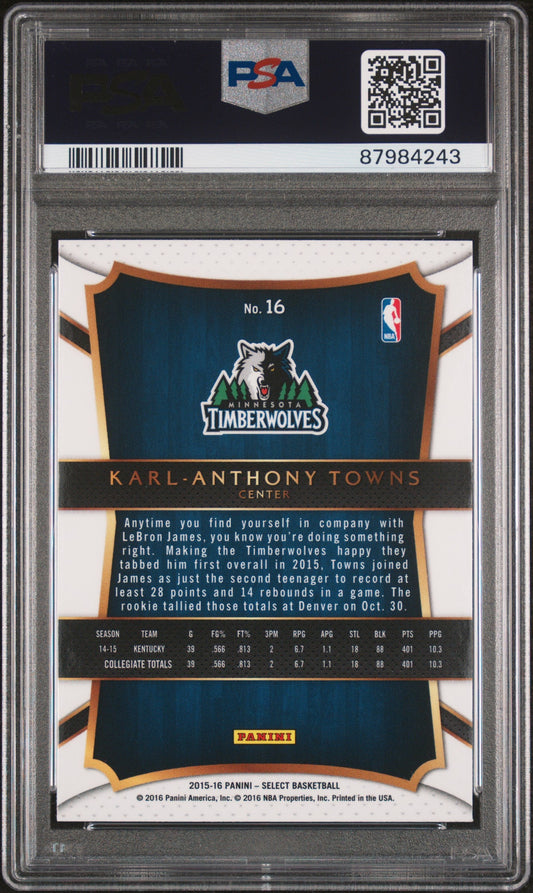 Graded 2015 Panini Select Karl-Anthony Towns #16 Rookie RC Basketball Card PSA 10 Gem Mint