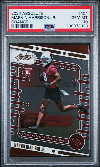Graded 2024 Panini Absolute Marvin Harrison Jr #104 Orange Rookie RC Football Card PSA 10 Gem Mint