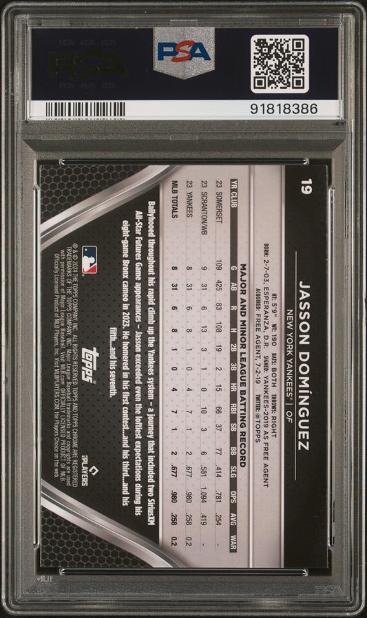 Graded 2024 Topps Chrome Black Jasson Dominguez #19 Rookie RC Baseball Card PSA 10 Gem Mint