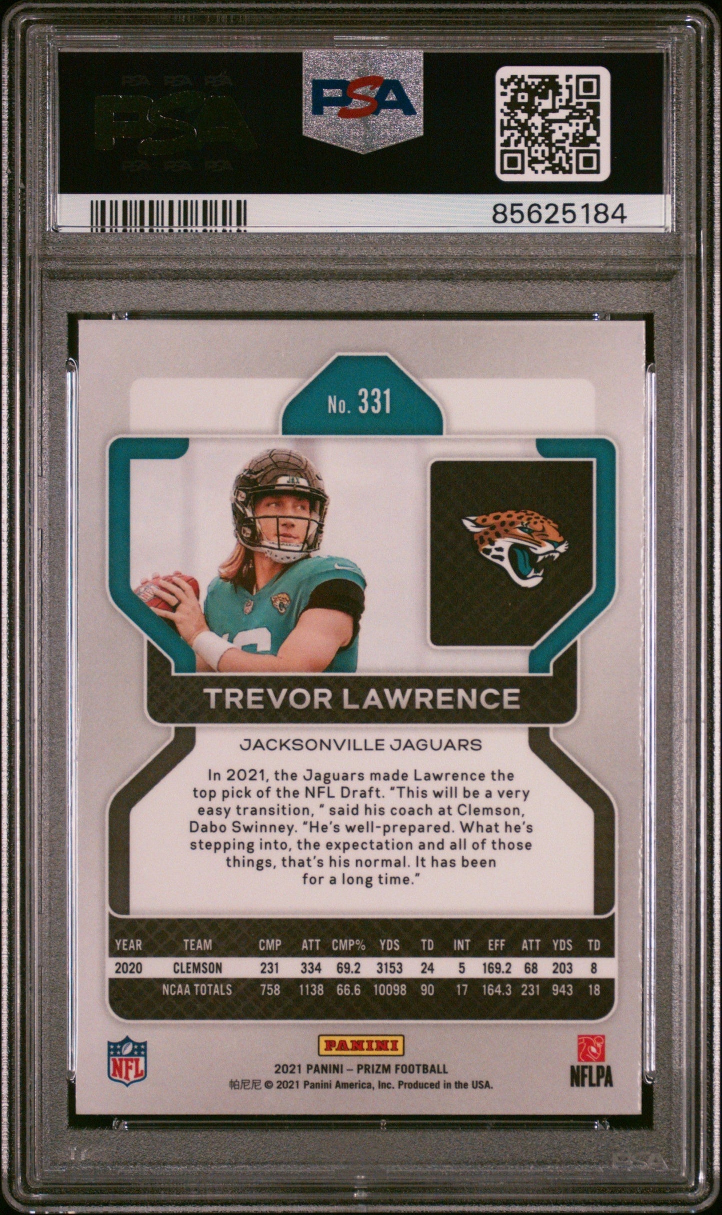 Graded 2021 Panini Prizm Trevor Lawrence #331 Rookie RC Football Card PSA 9 Mint