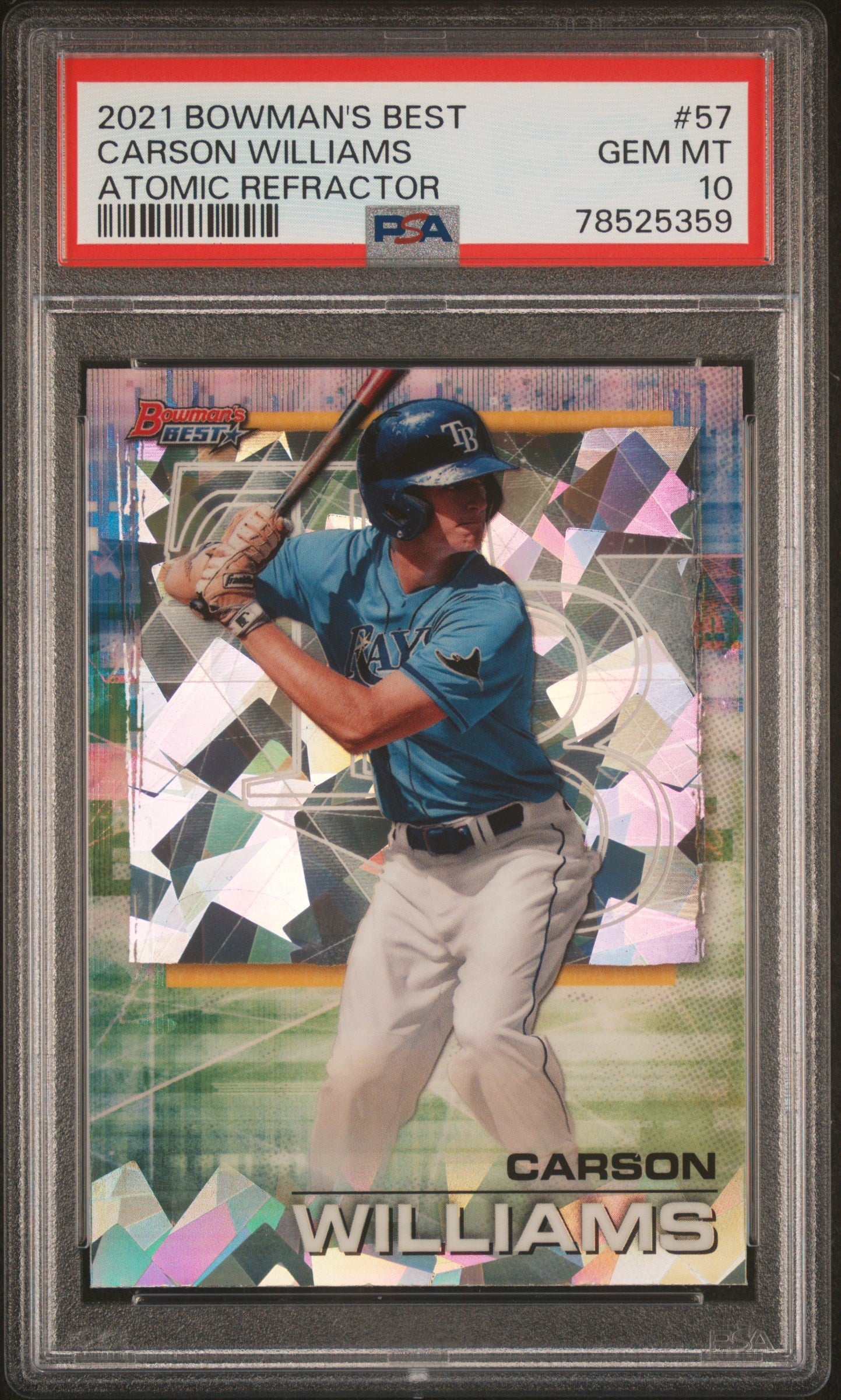 Graded 2021 Topps Bowmans Best Carson Williams #57 Atomic Refractor Rookie RC Baseball Card PSA 10 Gem Mint