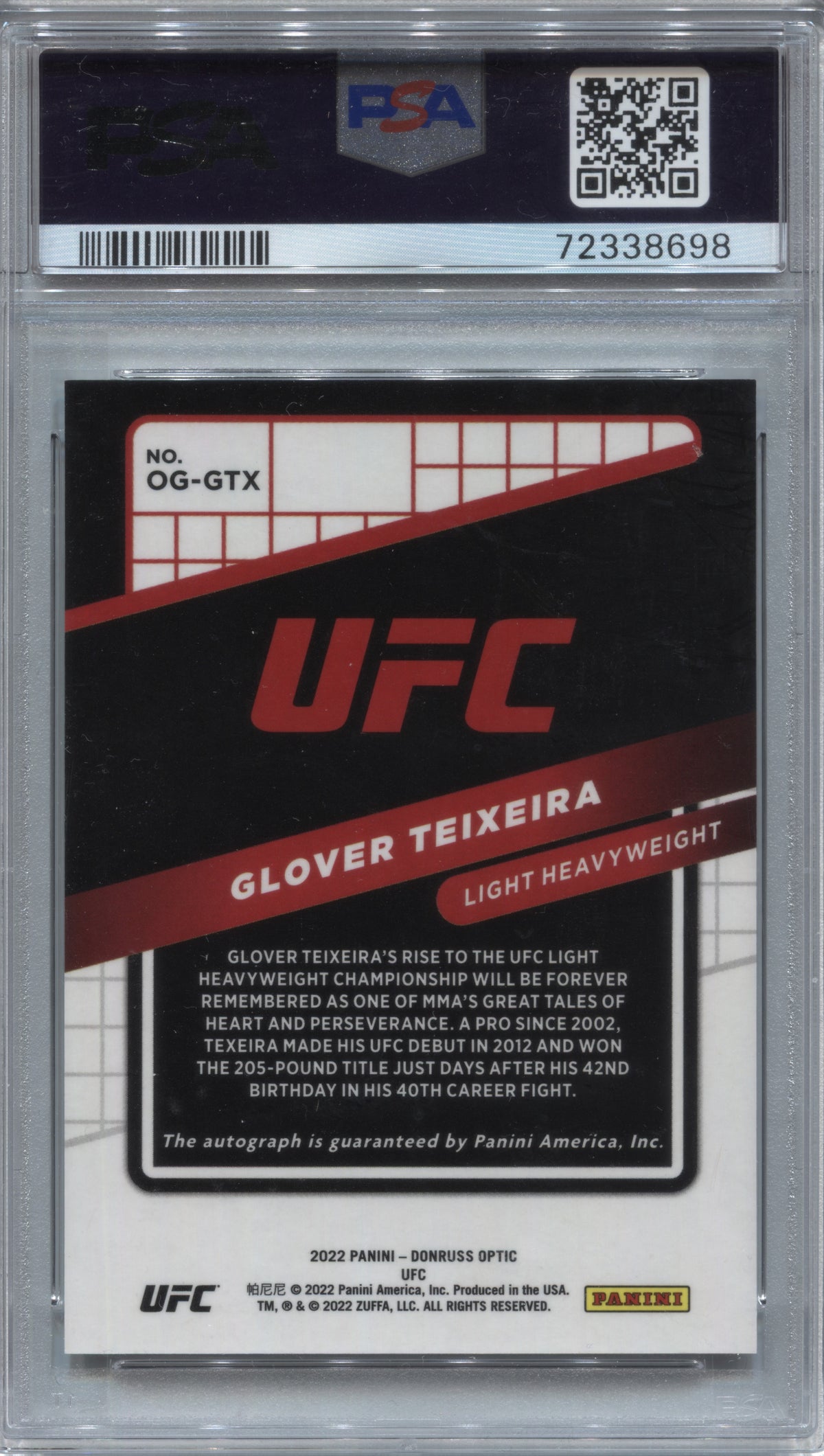 2022 Donruss Optic UFC Glover Teixeira Opti-Graphs Auto #OG-GTX PSA 10