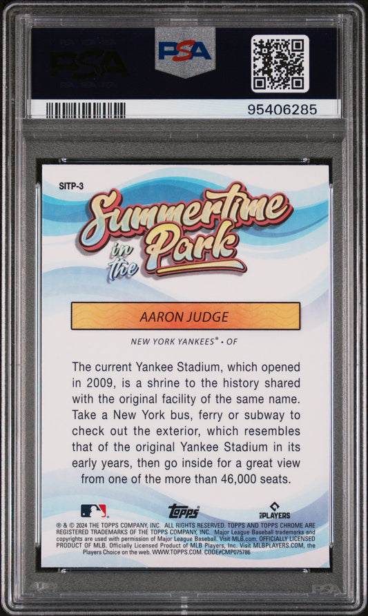 Graded 2024 Topps Chrome Aaron Judge #3 Summertime in the Park Baseball Card PSA 10 Gem Mint