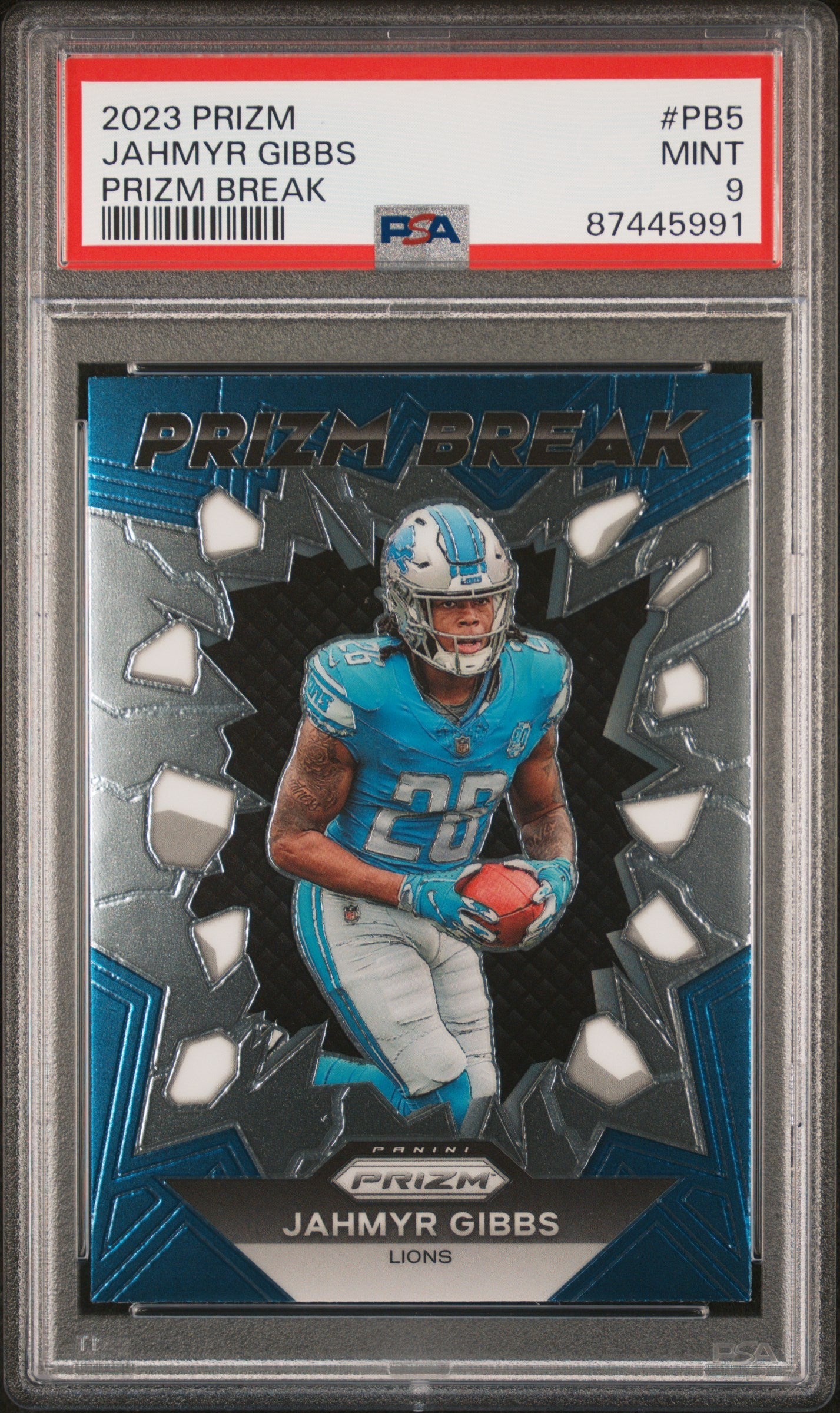 Graded 2023 Panini Prizm Jahmyr Gibbs #PB5 Prizm Break Rookie RC Football Card PSA 9 Mint
