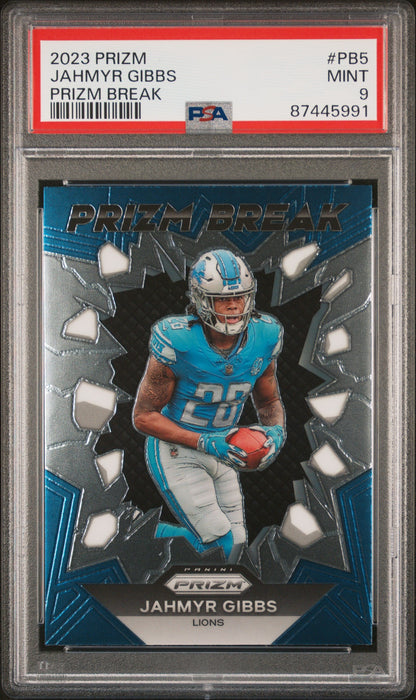Graded 2023 Panini Prizm Jahmyr Gibbs #PB5 Prizm Break Rookie RC Football Card PSA 9 Mint