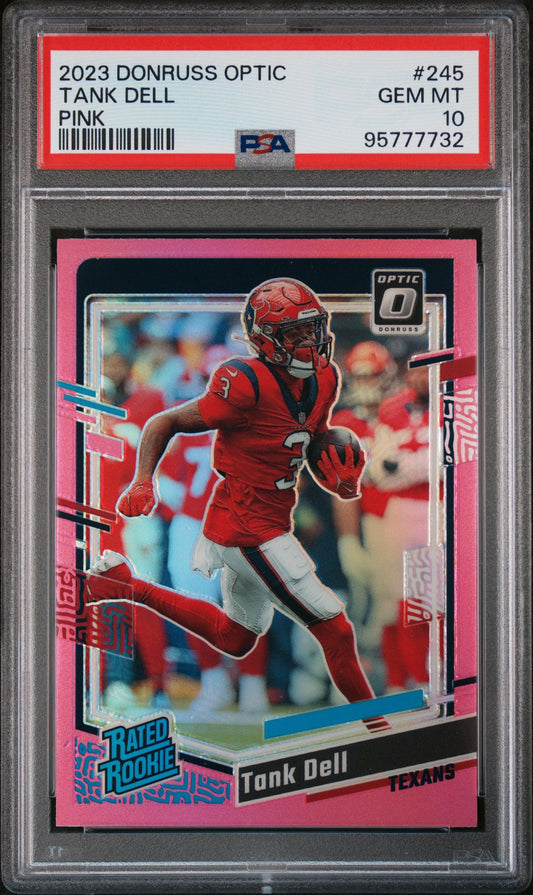 Graded 2023 Panini Donruss Optic Tank Dell #245 Pink Rookie RC Football Card PSA 10 Gem Mint